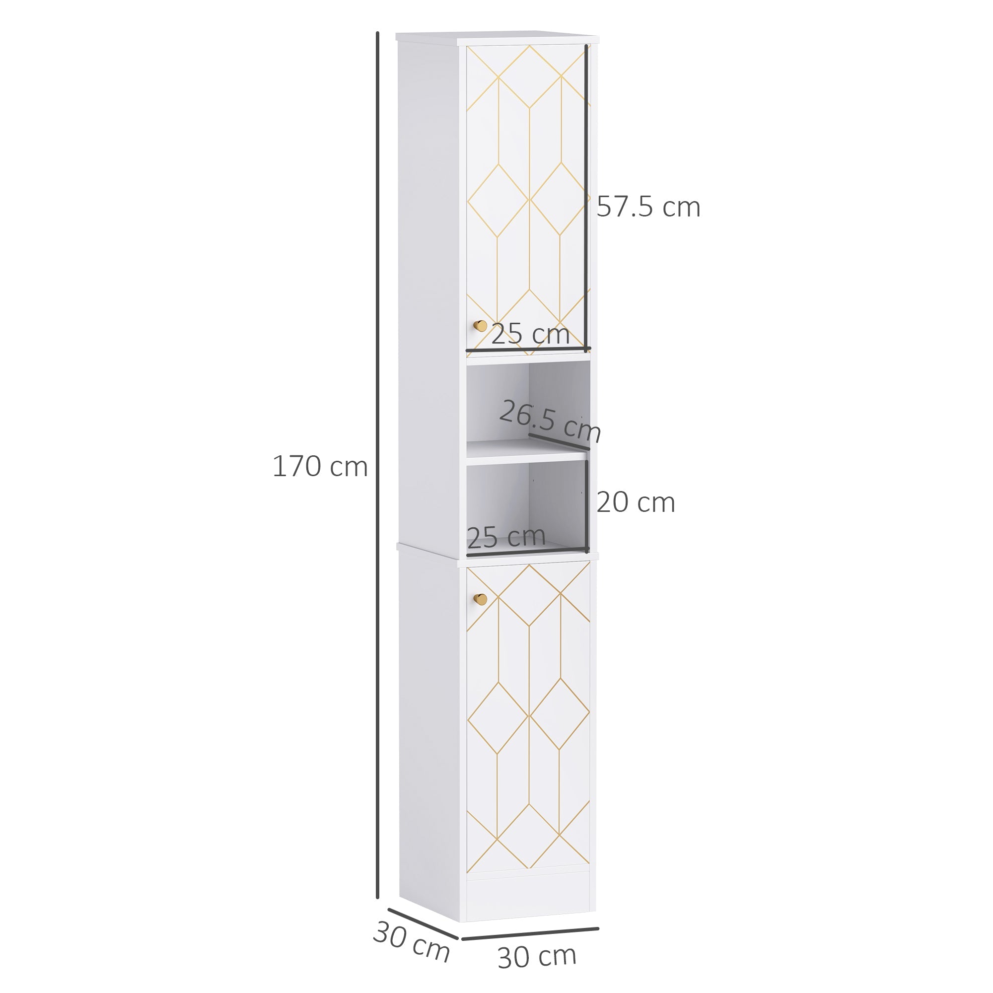 HOMCOM Tall Bathroom Storage Cabinet with Doors, Slim Bathroom Storage Unit with Adjustable Shelves, Freestanding Bathroom Storage Unit, White 