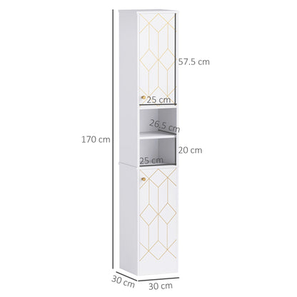 HOMCOM Tall Bathroom Storage Cabinet with Doors, Slim Bathroom Storage Unit with Adjustable Shelves, Freestanding Bathroom Storage Unit, White 