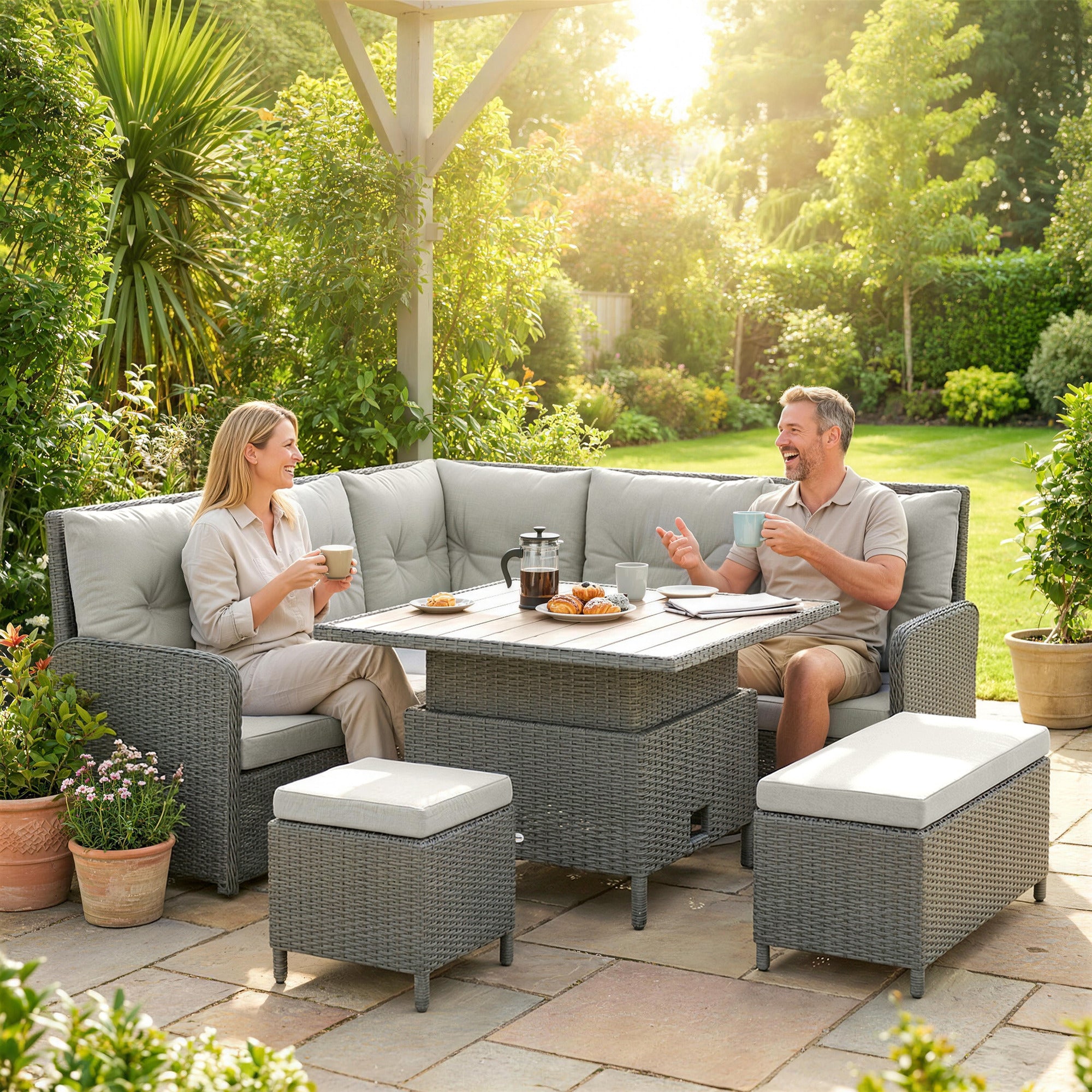 Outsunny 6 Pieces Outdoor PE Rattan Garden Furniture, Patio Wicker Sectional Conversation Corner Sofa 