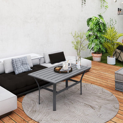 Outsunny Metal Garden Coffee Table, Rectangular Outdoor Side Table with Slatted Tabletop, Foot Pads for Outside, Garden, Balcony, Porch, 91.5 x 55 x 45cm, Dark Grey 