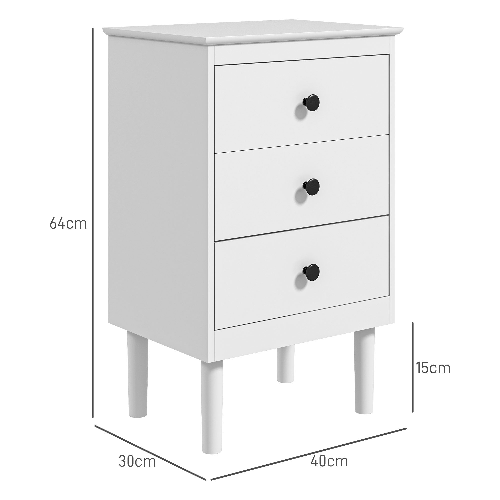HOMCOM Set of Two Three-Drawer Modern Bedside Tables - White 