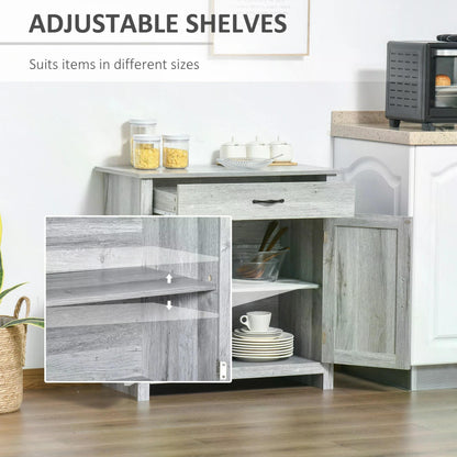 HOMCOM Farmhouse Barn Door Sideboard Storage Cabinet Coffee Bar for LIVING Room – Grey Grain 
