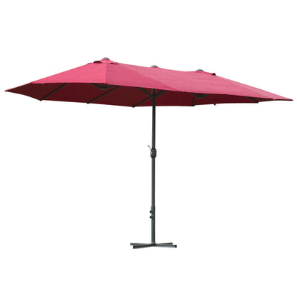 Outsunny 4.6M Sun Umbrella Canopy Double-sided Crank Sun Shade w/ Cross Base Wine Red 