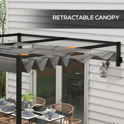Outsunny 2 x 3(m) Lean To Steel Pergola, with Moving Fabric Canopy - Dark Grey 