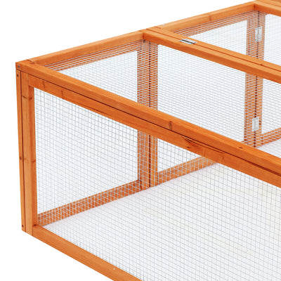 PawHut Wooden Rabbit Hutch Cage 6ft with Wire Mesh, Openable Roof, Play Space for Outdoor, Natural Wood Finish 