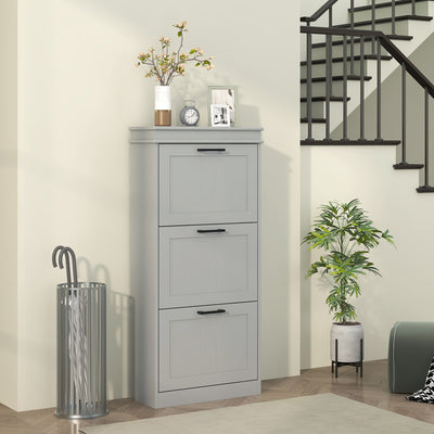 HOMCOM Three-Drawer Minimalistic Shoe Cabinet - Grey 