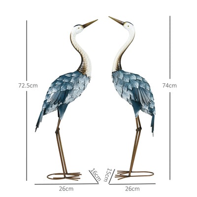 Outsunny Crane Garden Ornaments, 2 PCS Garden Statue Set, Steel Garden Gifts for Patio Pond Landscape Decoration, Multi-Colour 