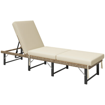Outsunny Single Folding Rattan Sun Lounger, with Cushion - Grey 