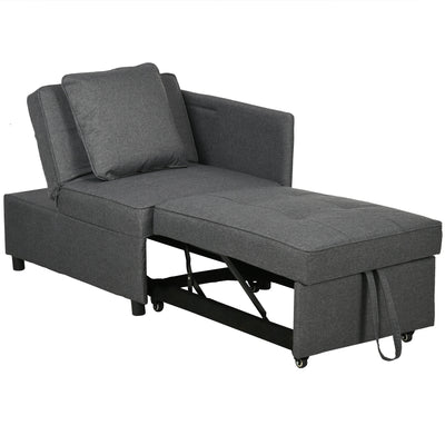 HOMCOM Convertible Single Sofa Bed with Thick Padded Seat, 3-in-1 Multi-Functional Sleeper Chair Bed with Magazine Pocket, for Living Room, Grey 