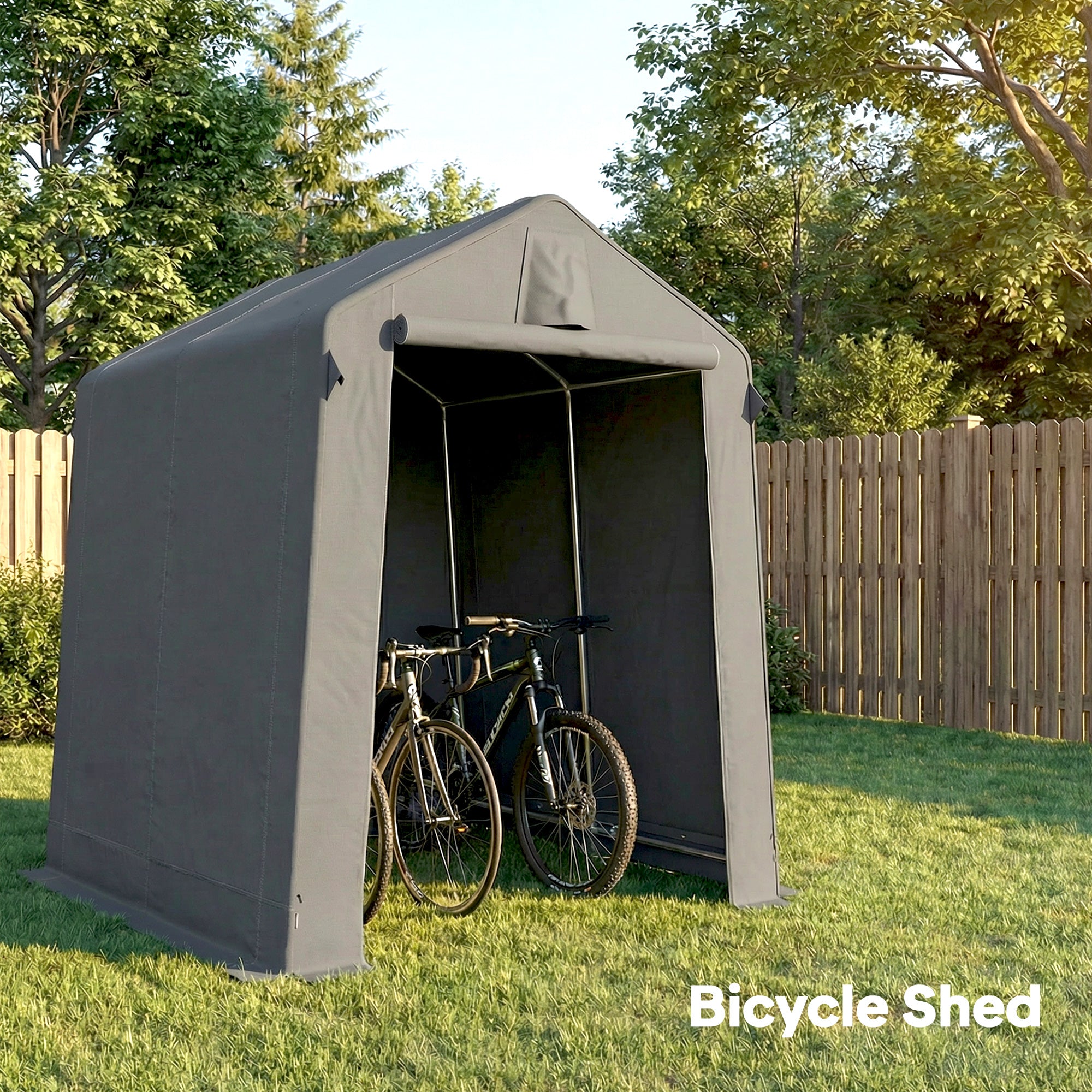 Outsunny 7.5 x 6.2 ft Outdoor Garden Storage Shed, Waterproof Bike Tent with Roll-Up Zipper Door and Vent, Dark Grey 