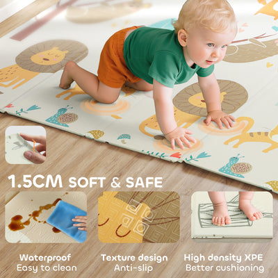 AIYAPLAY Animal-Themed Baby Plat Mat Double Sided, Foldable, Water-Resistant for Outdoor/Indoor, 177 x 146 x 1.5cm 