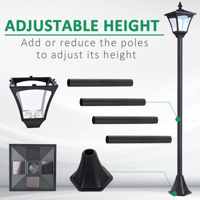 Outsunny Set of 2 Outdoor Garden Solar Post Lamp Sensor Dimmable LED Lantern Bollard IP44 Energy-saving 1.2M Tall, Black 