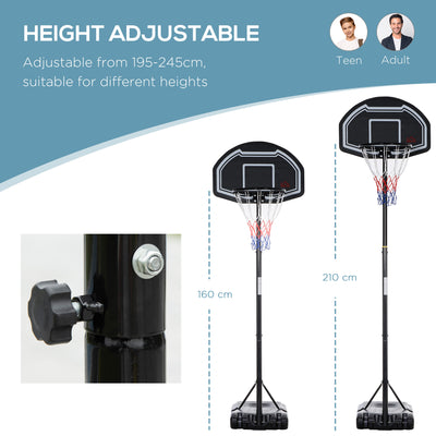 HOMCOM Adjustable Basketball Hoop and Stand, with Wheels and Weight Base Black 
