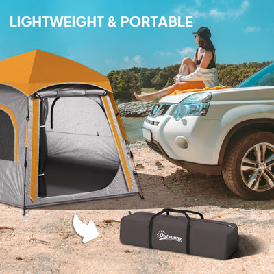 Outsunny Instant Camping Tent, 2/3/4 Person Easy Setup Family Tent with Vestibule, Rainfly, 4 Mesh Windows & 2 Doors, Hexagonal Design, Waterproof UV Protected Dome Tent, Light Grey 