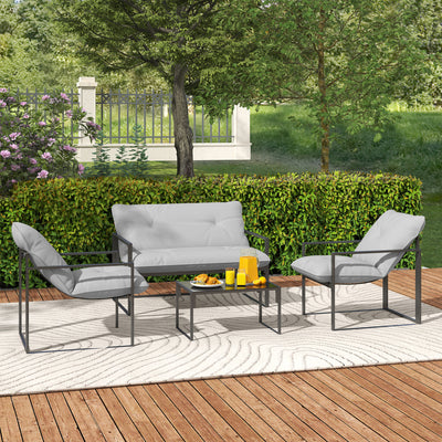 Outsunny Four-Piece Relaxed Back Garden Dining Set - Black/Light Grey 