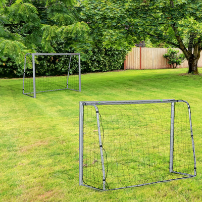 SPORTNOW 8ft x 5ft Football Goal, Set of 2 Football Net for Garden, Training Goal with Ground Stakes, Steel Frame 