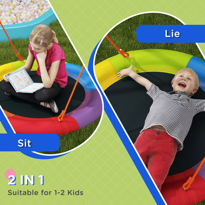 Outsunny Metal Kids Swing Set Nest Swing Seat with A-Frame Structure for Outdoor Use - Multicoloured 