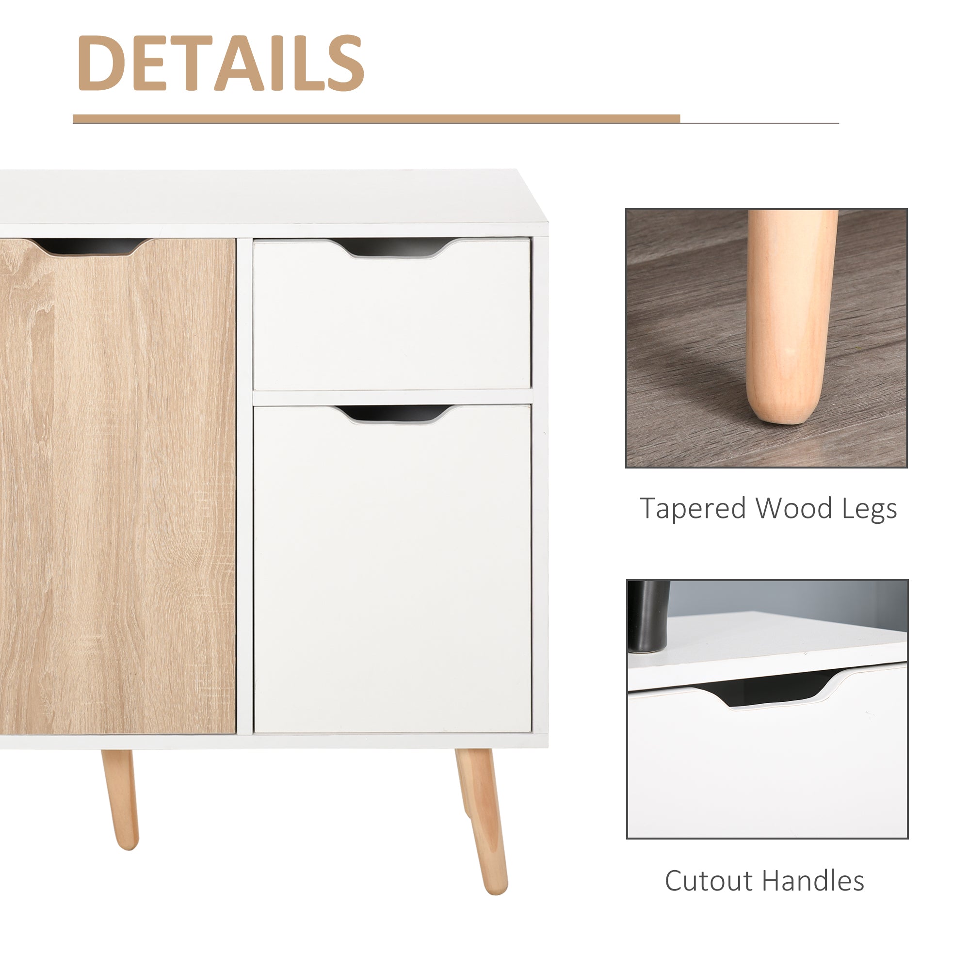 HOMCOM Sideboard Floor Standing Storage Cabinet with Drawer for Bedroom, Living Room, Home Office, Natural 