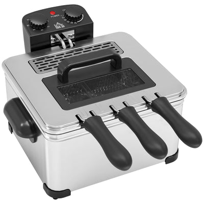 HOMCOM 5 Litre Deep Fat Fryer with Adjustable Temperature & Timer, 2000W Stainless Steel Deep Fryer with Removable Oil Basket and Viewing Window, for Chips Fried Chicken 