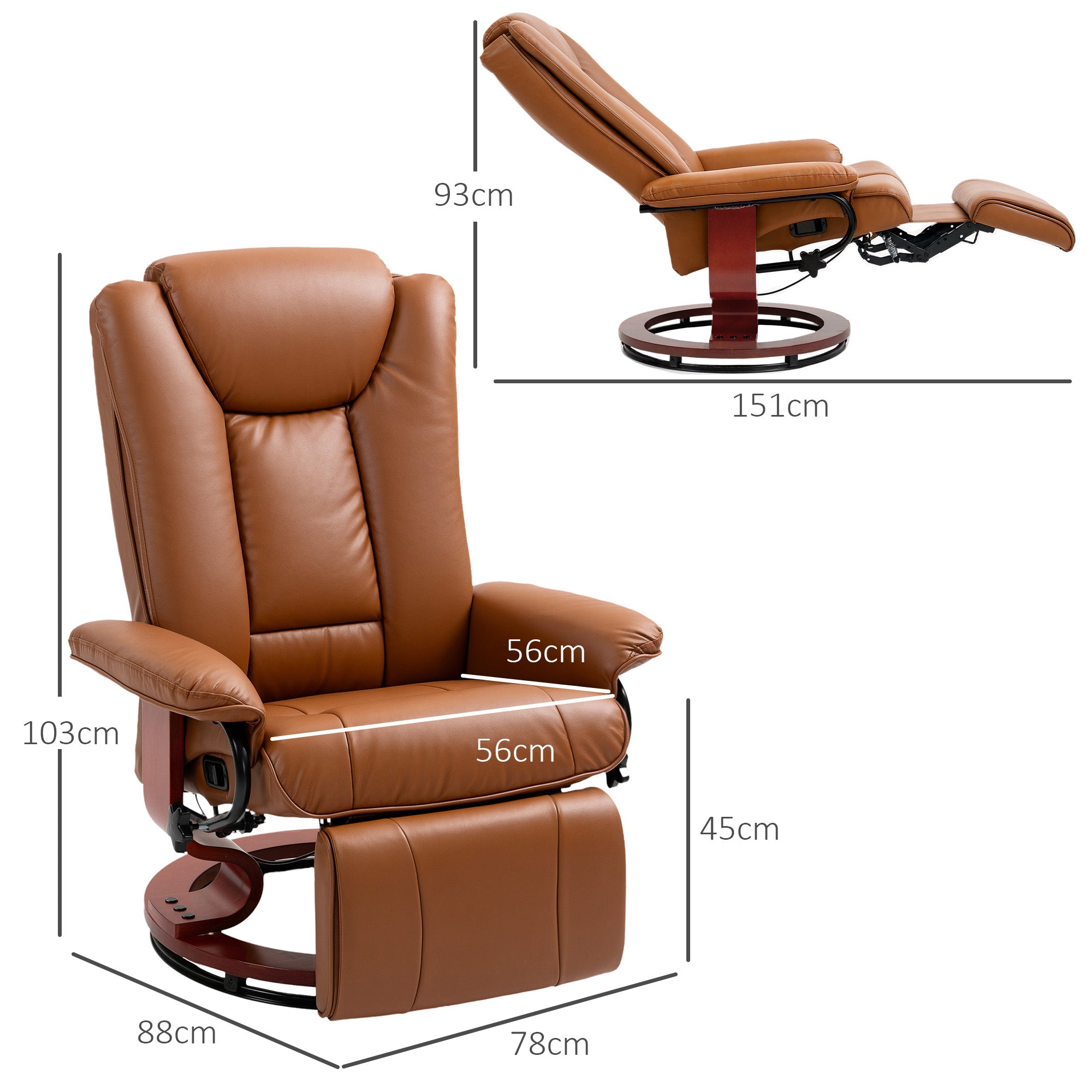 HOMCOM Faux Leather Recliner Chair - Brown 