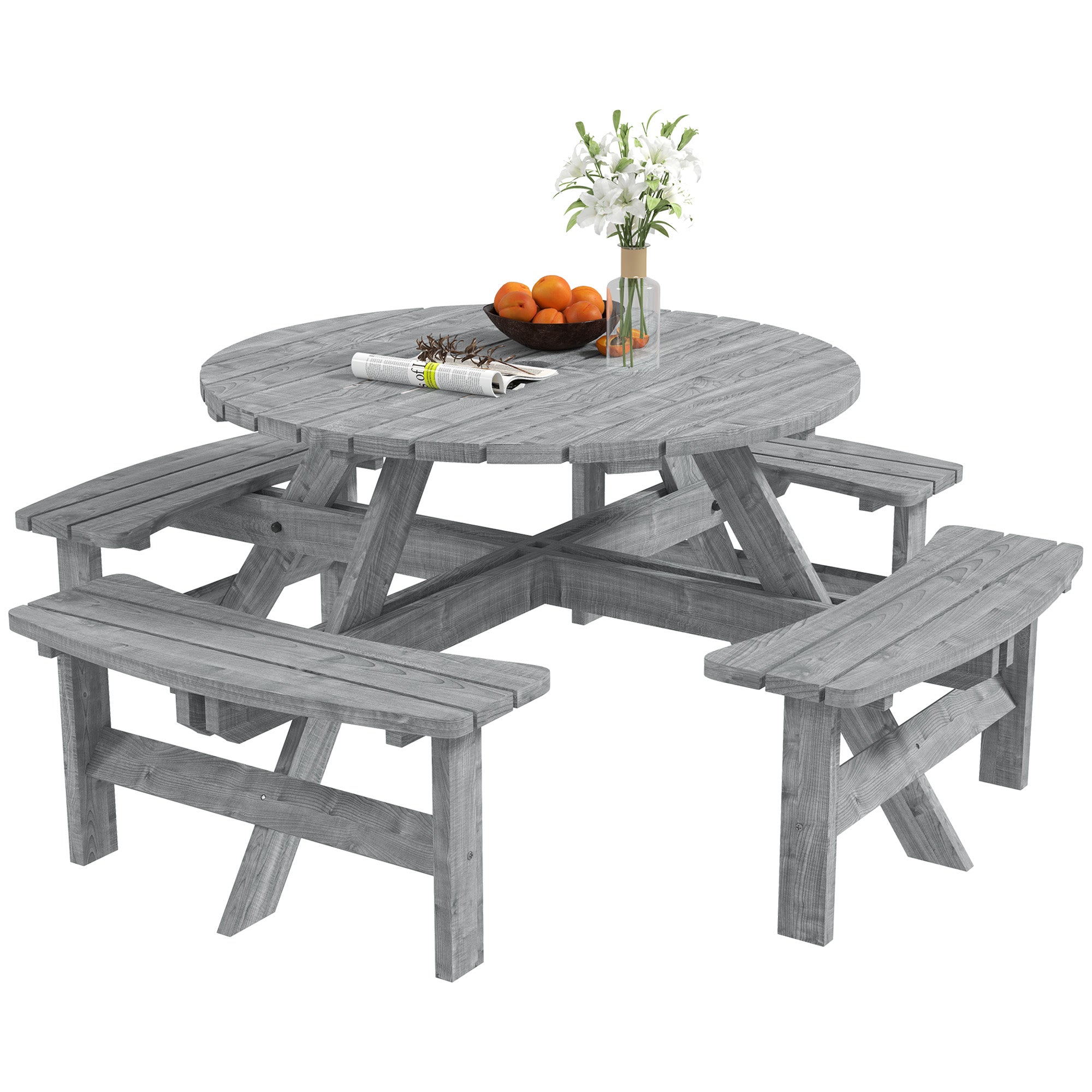 Outsunny 8-Seater Wooden Picnic Set-Fir Wood 