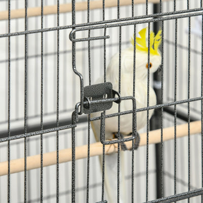 PawHut Large Bird Cage Budgie Cage for Finch Canaries Parakeet with Rolling Stand, Slide-out Tray, Storage Shelf, Food Containers, Dark Grey 