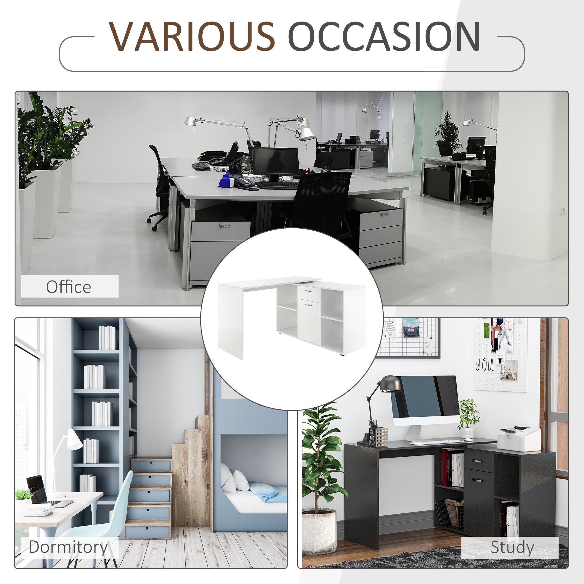 HOMCOM L-Shaped Computer Desk with Storage Compartments, Drawer and Cabinet, Laptop PC Corner Table, Home Office Workstation, 120 x 115 x 76cm, White 