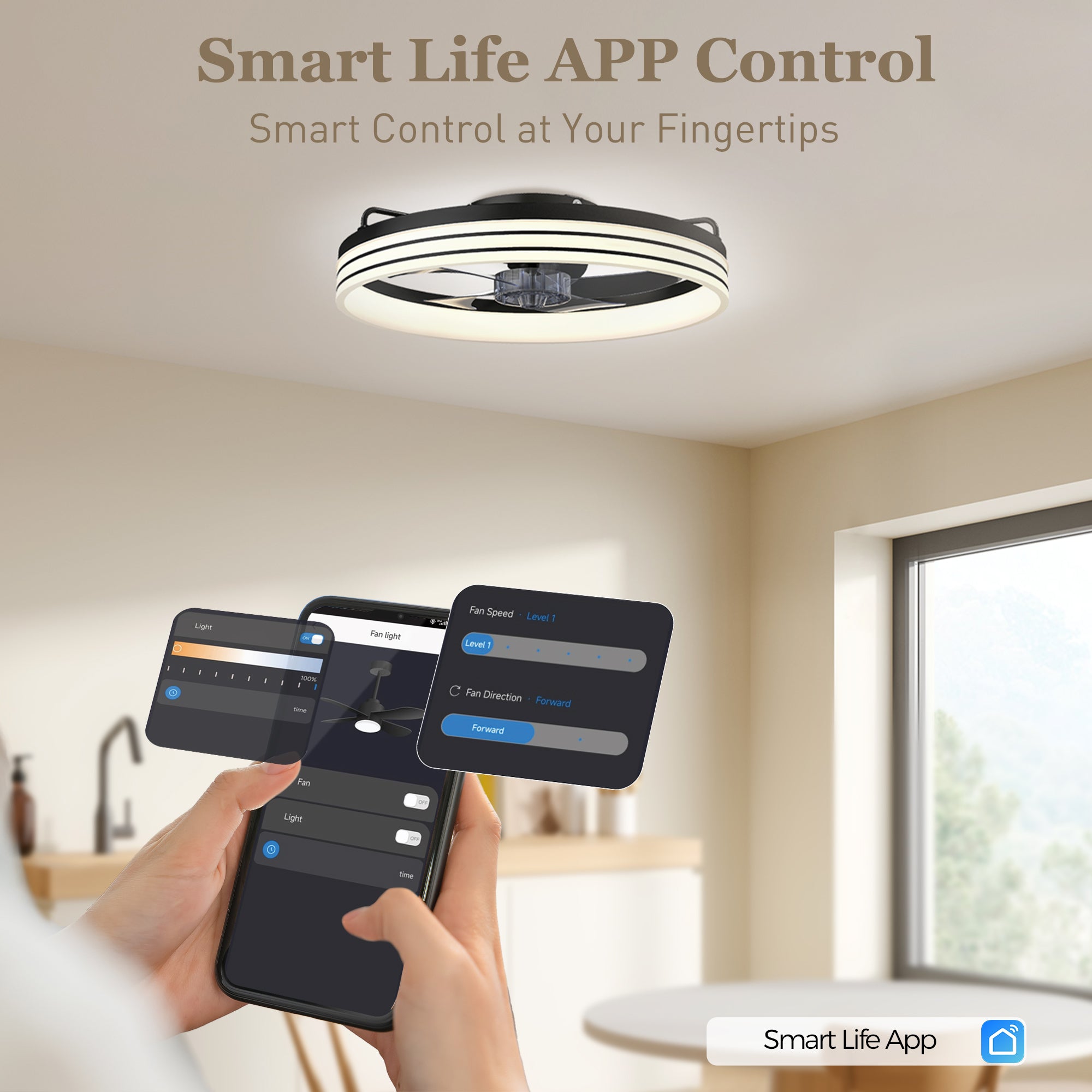 HOMCOM Ceiling Fans with Lights and Remote & App Control, 50cm LED Ceiling Fan Light with 3 Colour Temperatures, 6 Speed, Black 