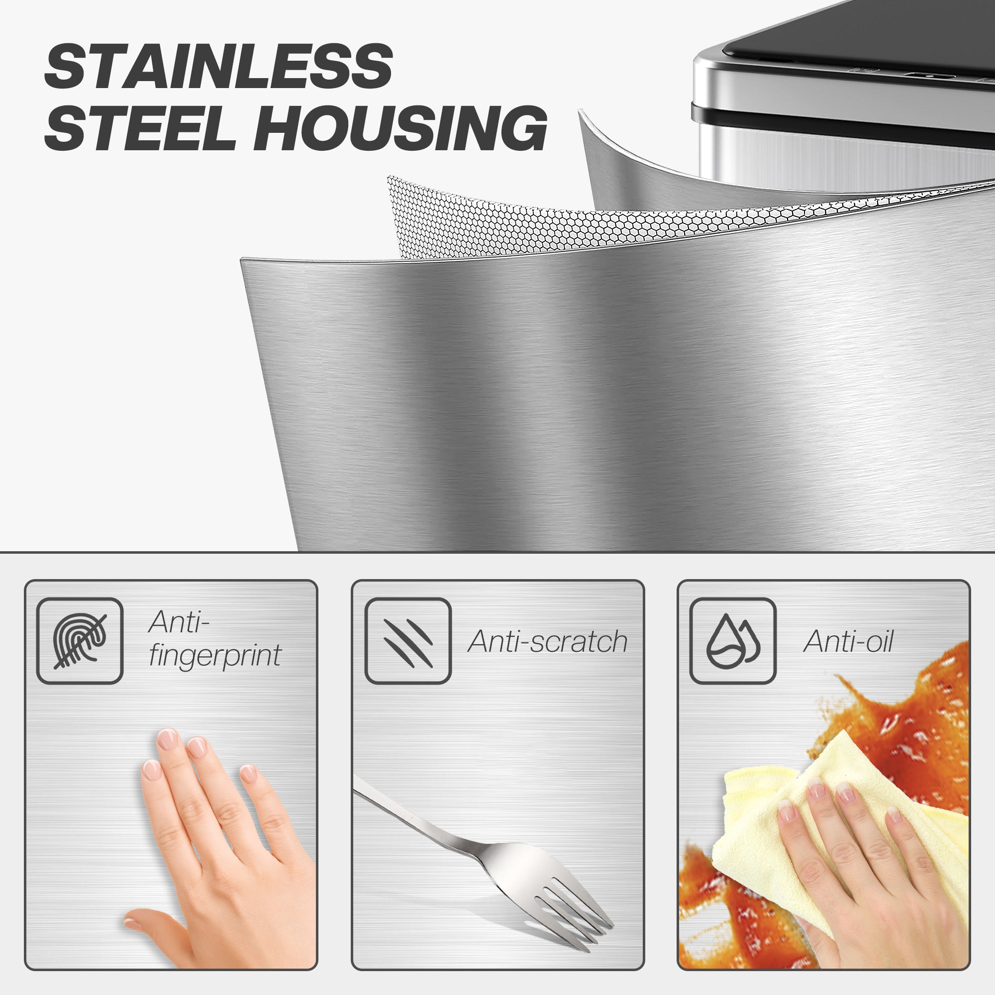 HOMCOM 40L Sensor Bin with Quiet Soft-Close Lid, Automatic Touchless Motion Sensor Kitchen Bin with Fingerprint Resistant Stainless Steel for Hygienic Gyms, Home Office Use, Silver Tone 