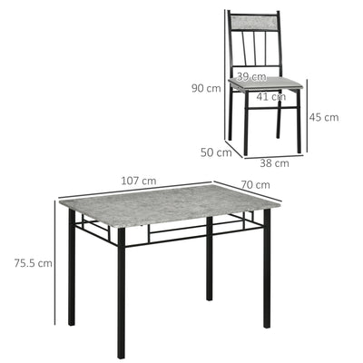HOMCOM Five-Piece Marble Effect Dining Table Set - Grey/Black 