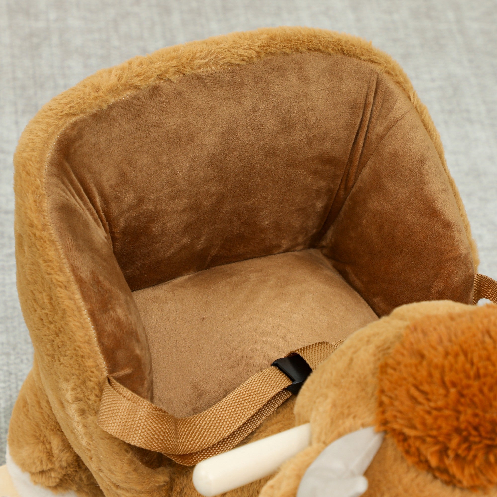 AIYAPLAY Baby Rocking Horse with Safety Belt, Wood Base, Animal Rocker for Children, Brown 