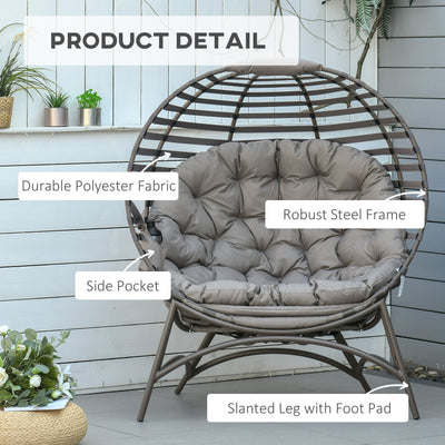 Outsunny Egg Chair with Cushion & Side Pocket - Brown 
