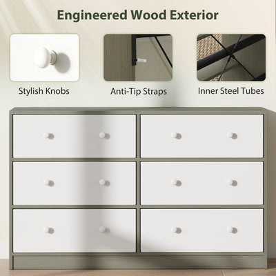 HOMCOM Chest of Drawers, Dresser with 6 Fabric Drawers - White and Grey 