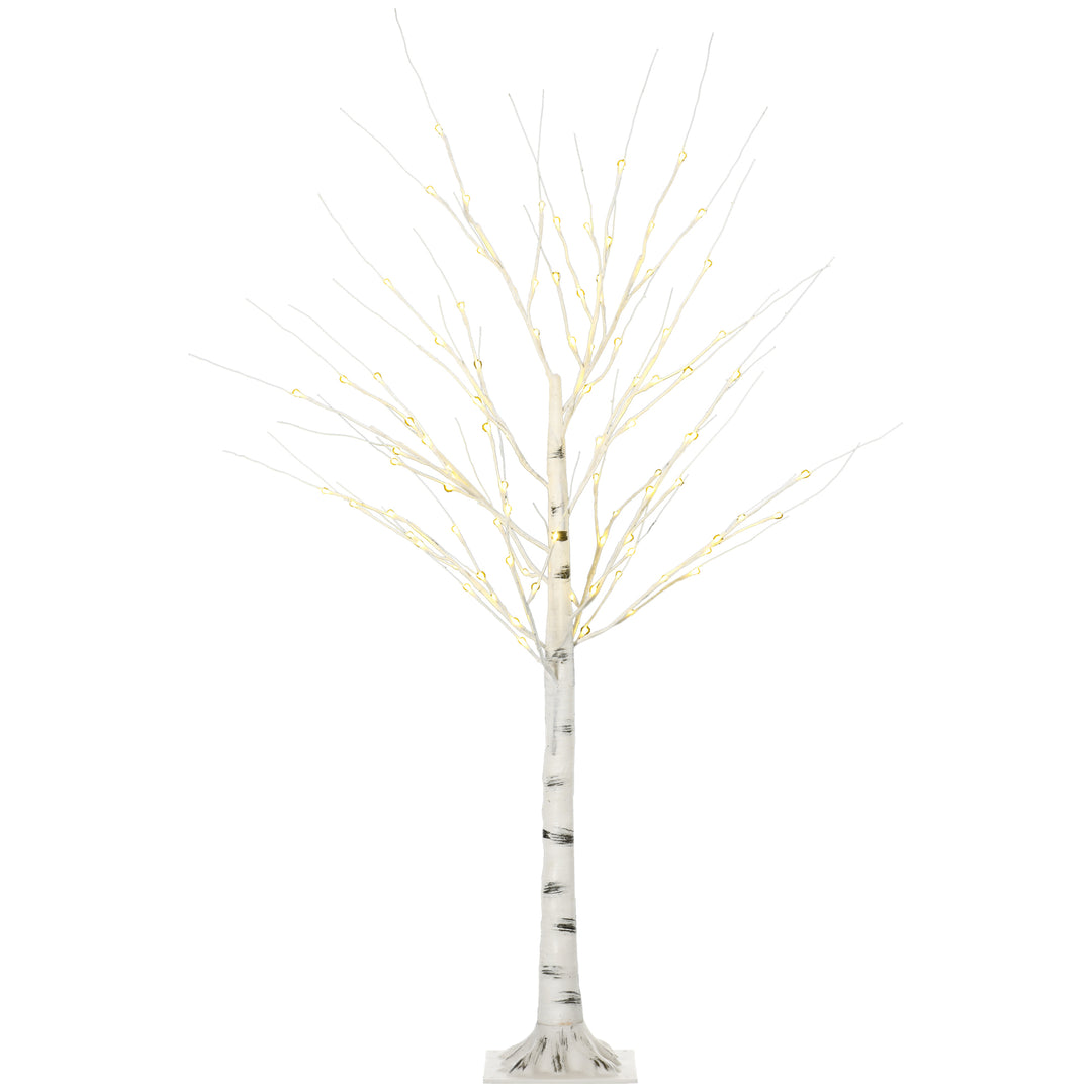 HOMCOM 5ft Artificial White Birch Tree Light with Warm White Pre-Lit LED Light for Indoor and Covered Outdoor Use 