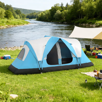 Outsunny Camping Tent for 6-8 Man with 2000mm Waterproof Rainfly and Carry Bag for Fishing Hiking Festival, Sky Blue 