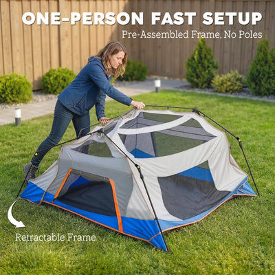 Outsunny Cabin Tent Easy Setup 3000mm Waterproof Camping Tent 4 Person with Carrying Bag Blue 