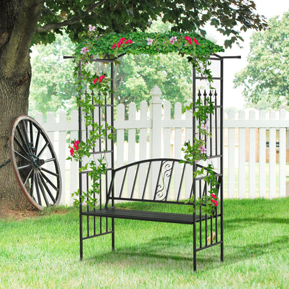 Outsunny Steel Frame Outdoor Garden Arch w/ 2-Seater Bench Black 