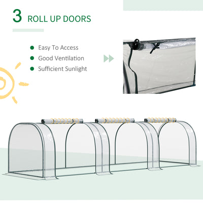 Outsunny Mini Greenhouse, Small Polytunnel Green House with Zipped Doors, Steel Frame for Garden Patio, 300 x 100 x 80cm, Clear 