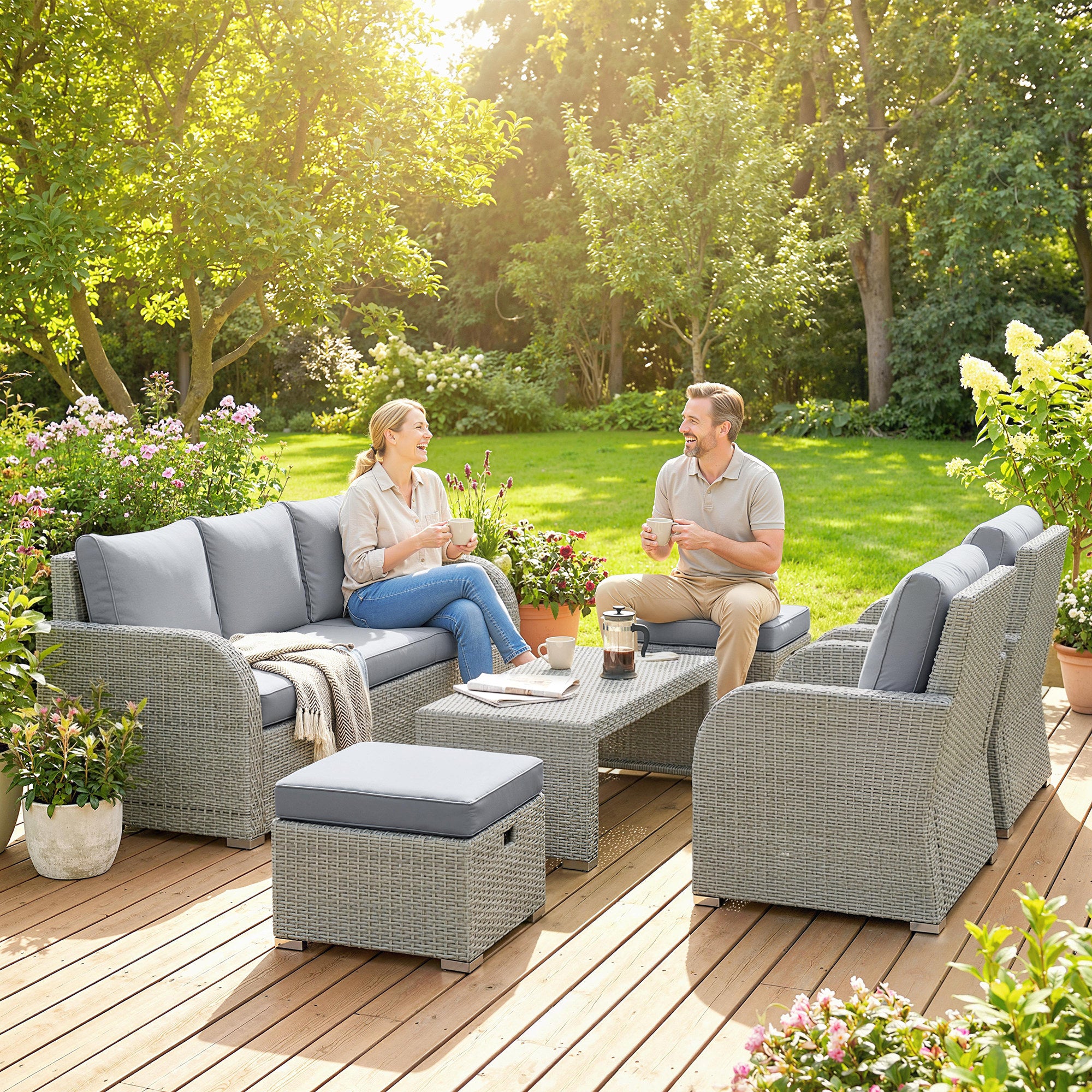 Outsunny Six-piece Rattan Garden Furniture Set with Reclining Armchairs - Dark Grey 