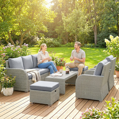 Outsunny Six-piece Rattan Garden Furniture Set with Reclining Armchairs - Dark Grey 