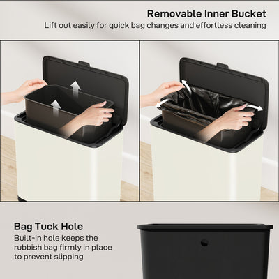 HOMCOM 8L Hanging Kitchen Bin, Rubbish bin with Lid and Removable Inner Bucket for Kitchen Cabinet Door, Under Sink, Office 