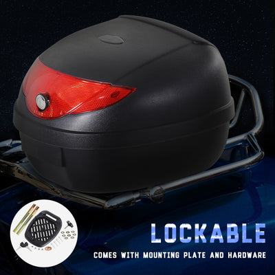 HOMCOM 24L Motorcycle Trunk Hard Tail Bike Top Box Rack Mount Luggage Helmet Storage Carrier Case Universal Scooter w/Keys & Plate 