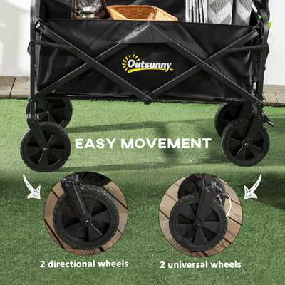 Outsunny Folding Steel Frame Garden Storage Cart, with Wheels and Handle - Black 