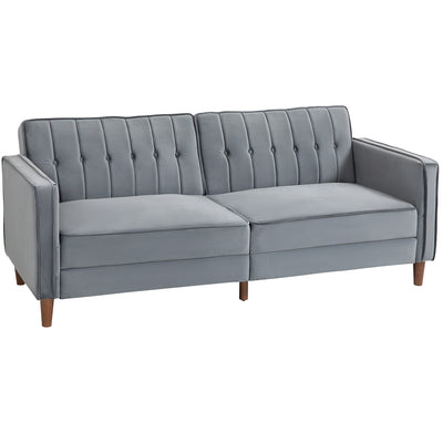 HOMCOM Velvet-Feel Three-Seater Sofa Bed - Dark Grey 