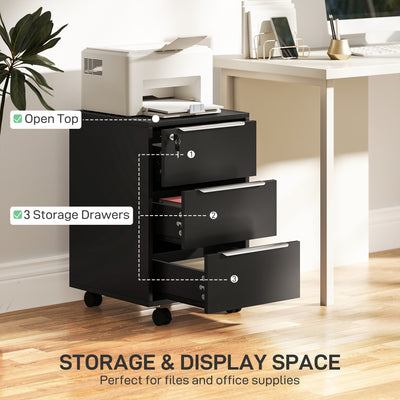 HOMCOM Three-Drawer Locking Filing Cabinet - Black 
