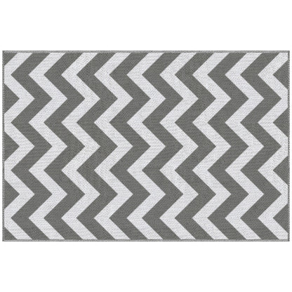 Outsunny Reversible Outdoor Rug, 1.2 x 1.8m Patio Carpet, Waterproof Plastic Rug for Garden, Deck, Picnic, Beach, Camping, Grey and White