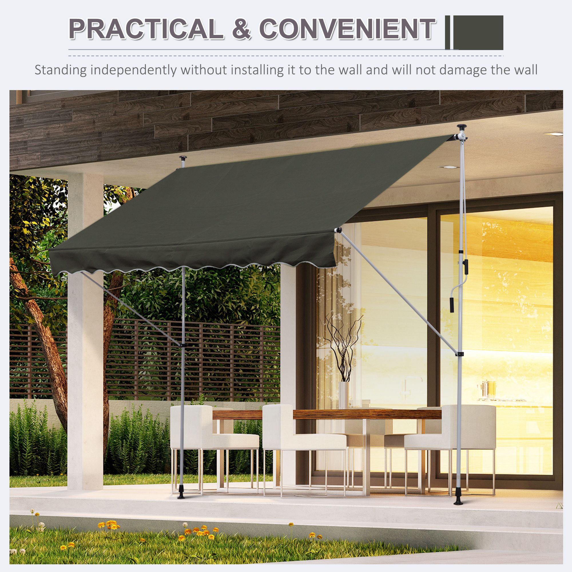 Outsunny 3x1.5m  Adjustable Outdoor Aluminium Frame Awning Grey 
