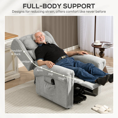 HOMCOM Power Lift Recliner Chair for Elderly, Velvet Electric Riser and Recliner Armchair for Living Room with Remote Control, 2 Side Pockets, Thick Padded Back, Grey 