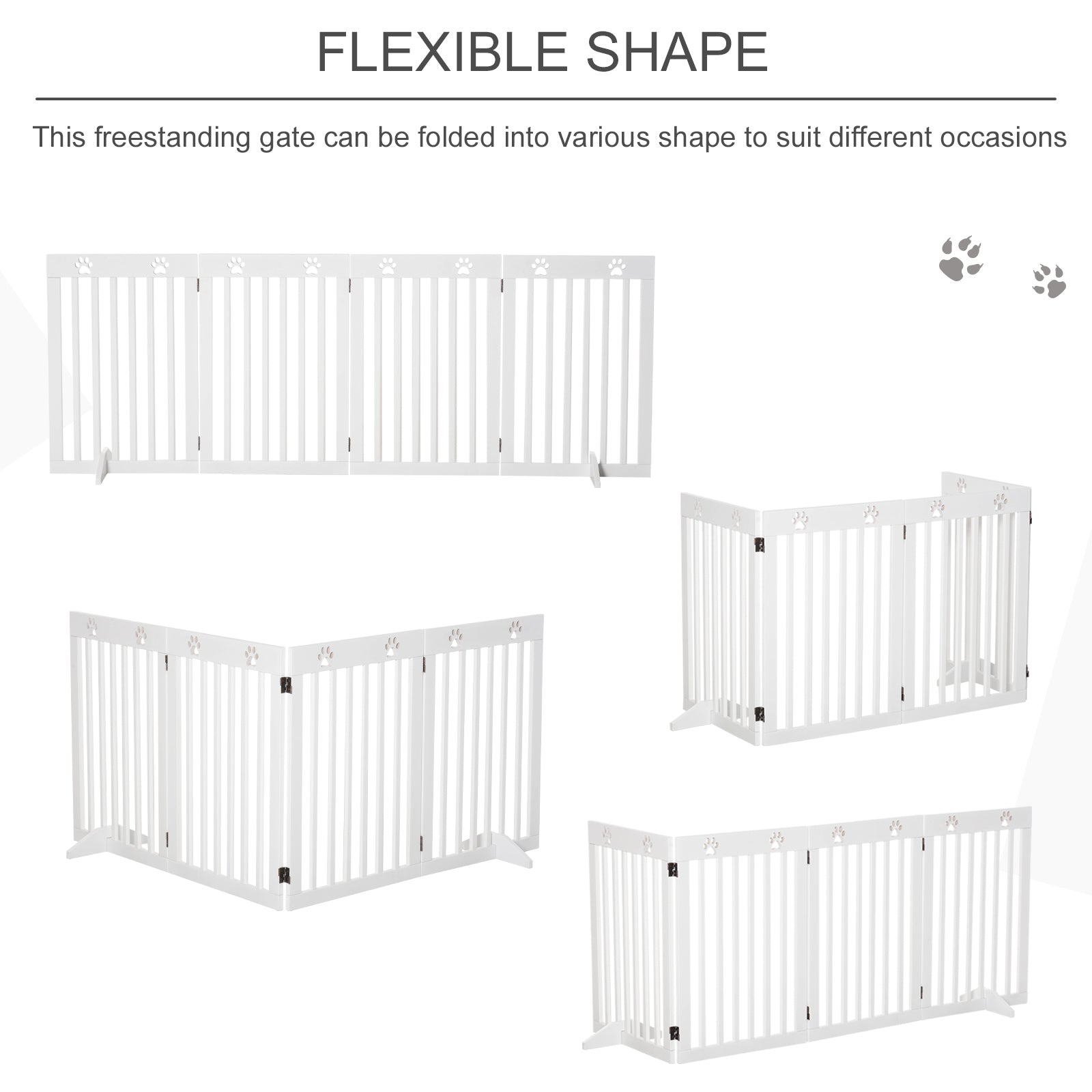 PawHut Wooden Pet Gate Foldable Freestanding Dog Safety Barrier w/ Support Feet 