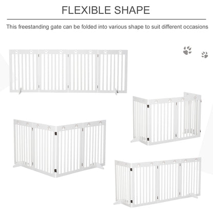 PawHut Wooden Pet Gate Foldable Freestanding Dog Safety Barrier w/ Support Feet 